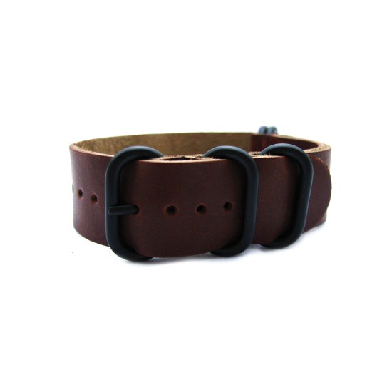 HNS Handmade Vintage Style Dark Brown Calf Leather Watch Strap With 5 PVD Coated Stainless Steel Rings