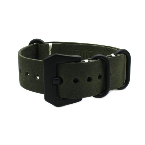 HNS Handmade Antique Vintage Style Olive Calf Leather Watch Strap With PVD Coated PRE-V Buckle