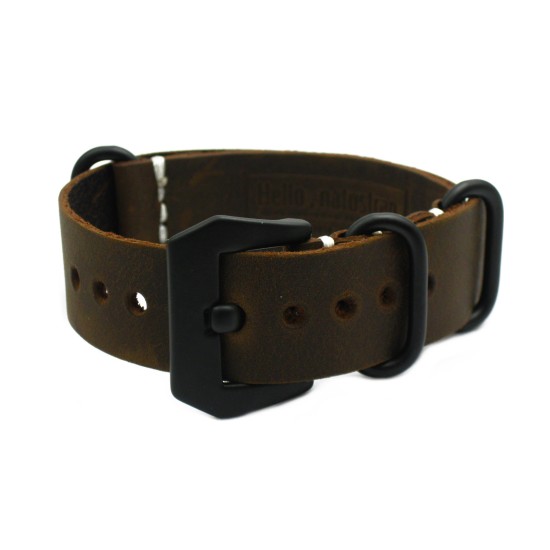 HNS Handmade Antique Vintage Style Dark Brown Calf Leather Watch Strap With PVD Coated PRE-V Buckle