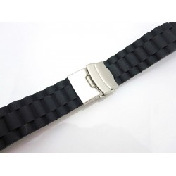 HNS 22MM BLACK SILICONE DIVER RUBBER WATCH STRAP WITH DEPLOYMENT BUCKLE