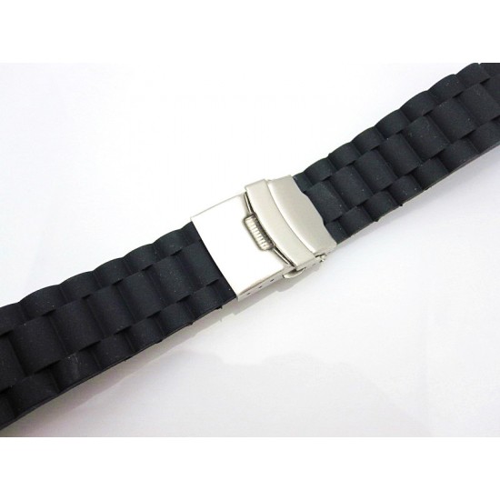 HNS BLACK SILICONE DIVER RUBBER WATCH STRAP WITH DEPLOYMENT BUCKLE