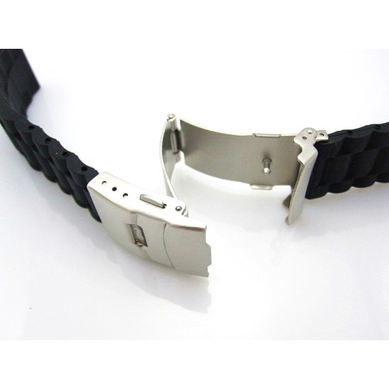 HNS BLACK SILICONE DIVER RUBBER WATCH STRAP WITH DEPLOYMENT BUCKLE
