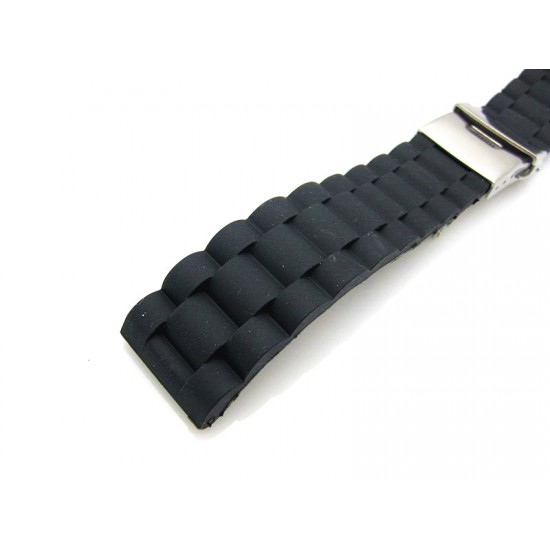 HNS 22MM BLACK SILICONE DIVER RUBBER WATCH STRAP WITH DEPLOYMENT BUCKLE