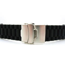 HNS 22MM BLACK SILICONE DIVER RUBBER WATCH STRAP WITH DEPLOYMENT BUCKLE