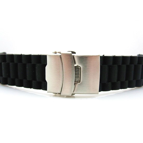 HNS BLACK SILICONE DIVER RUBBER WATCH STRAP WITH DEPLOYMENT BUCKLE