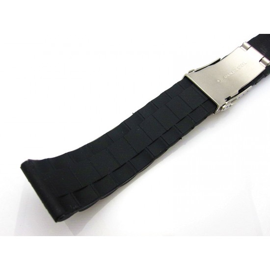 HNS BLACK SILICONE DIVER RUBBER WATCH STRAP WITH DEPLOYMENT BUCKLE