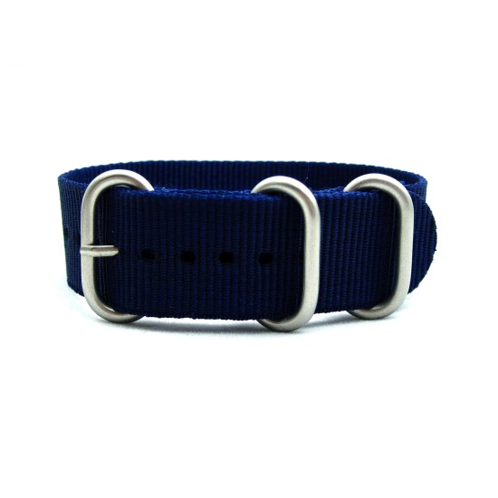HNS Navy Blue Heavy Duty Ballistic Nylon Watch Strap with 3 Matt Stainless Steel Rings