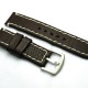 HNS 24MM Italian Dark Brown Calf Strap With Handed White Rough Sewn In Brushed Buckle