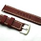 HNS 24MM Italian Dark Red Calf Strap With Handed White Rough Sewn In Brushed Buckle