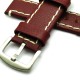 HNS 24MM Italian Dark Red Calf Strap With Handed White Rough Sewn In Brushed Buckle