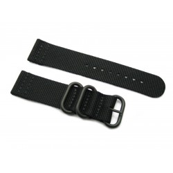 HNS 2 Pieces Black Heavy Duty Ballistic Nylon Watch Strap With 3 PVD Coated Stainless Steel Rings