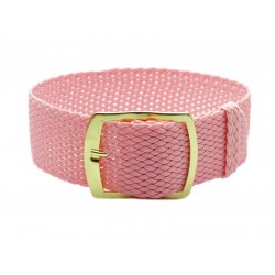 HNS 22MM Pink Perlon Braided Woven Strap With Gold Brushed Stainless Steel Buckle
