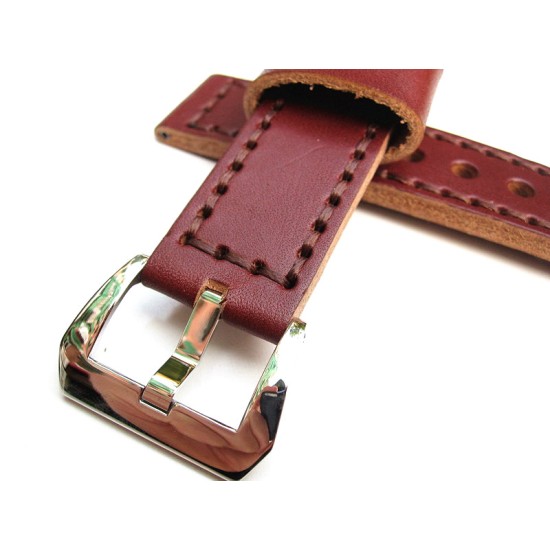 HNS 22MM Handmade Italian Dark Brown Calf Strap With Handed Brown Sewn In PRE-V Brushed Buckle
