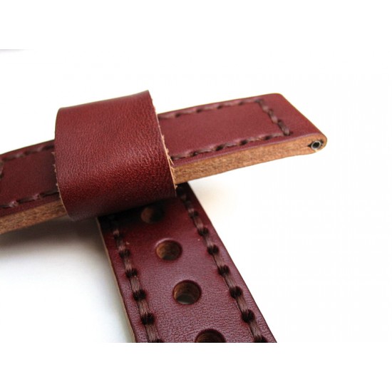 HNS 22MM Handmade Italian Dark Brown Calf Strap With Handed Brown Sewn In PRE-V Brushed Buckle