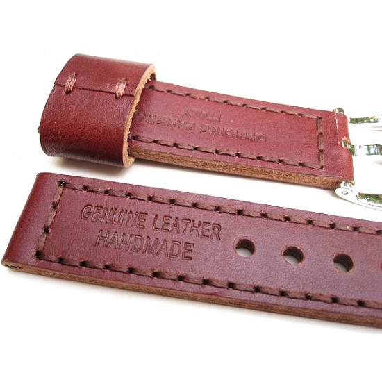 HNS 22MM Handmade Italian Dark Brown Calf Strap With Handed Brown Sewn In PRE-V Brushed Buckle