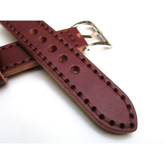 HNS 22MM Handmade Italian Dark Brown Calf Strap With Handed Brown Sewn In PRE-V Brushed Buckle