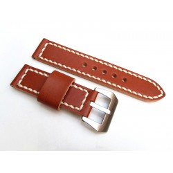 HNS 24MM Handmade Italian Calf Tan Strap With Handed White Sewn PRE-V Brushed Buckle