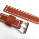 HNS 24MM Handmade Italian Calf Tan Strap With Handed White Sewn PRE-V Brushed Buckle
