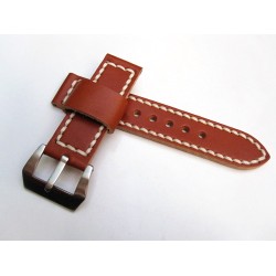HNS 24MM Handmade Italian Calf Tan Strap With Handed White Sewn PRE-V Brushed Buckle