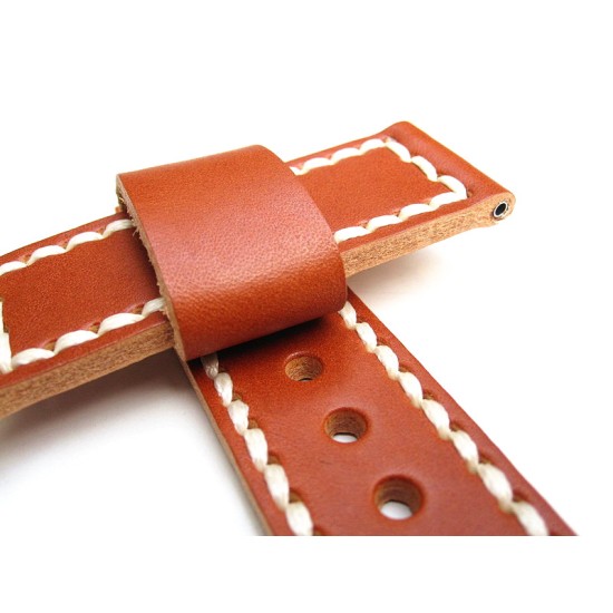 HNS 24MM Handmade Italian Calf Tan Strap With Handed White Sewn PRE-V Brushed Buckle