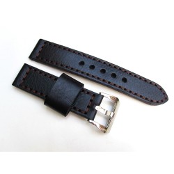 HNS 22MM Handmade Italian Calf Black Strap With Handed Brown Sewn In PRE-V Polished Buckle