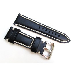 HNS 26MM Handmade Black Italian Calf Strap with Handed White sewn in PRE-V Polished Buckle