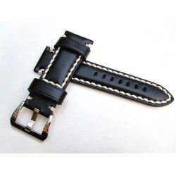 HNS 26MM Handmade Black Italian Calf Strap with Handed White sewn in PRE-V Polished Buckle