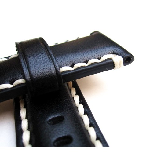 HNS 26MM Handmade Black Italian Calf Strap with Handed White sewn in PRE-V Polished Buckle