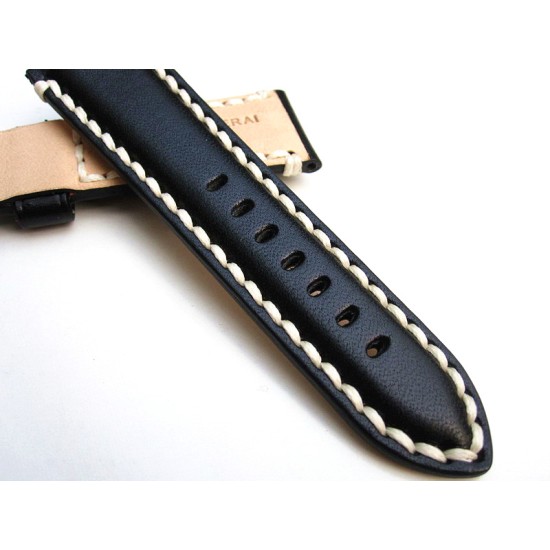 HNS 26MM Handmade Black Italian Calf Strap with Handed White sewn in PRE-V Polished Buckle