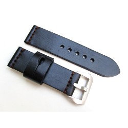 HNS 26MM Handmade Natural Black Strap With Handed Brown Sewn In PRE-V Brushed Buckle