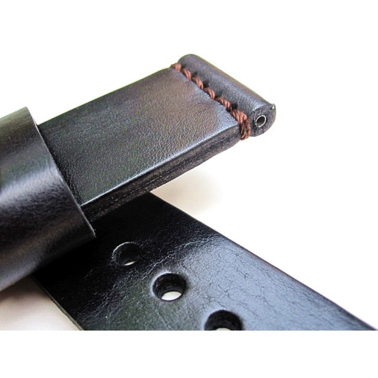 HNS 26MM Handmade Natural Black Strap With Handed Brown Sewn In PRE-V Brushed Buckle