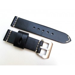 HNS 24MM Handmade Natural Black Strap With Handed White Sewn In PRE-V Brushed Buckle