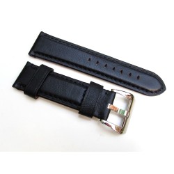 HNS 24MM Handmade Natural Black Strap With Black Sewn In PRE-V Polished Buckle