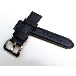 HNS 24MM Handmade Natural Black Strap With Black Sewn In PRE-V Polished Buckle