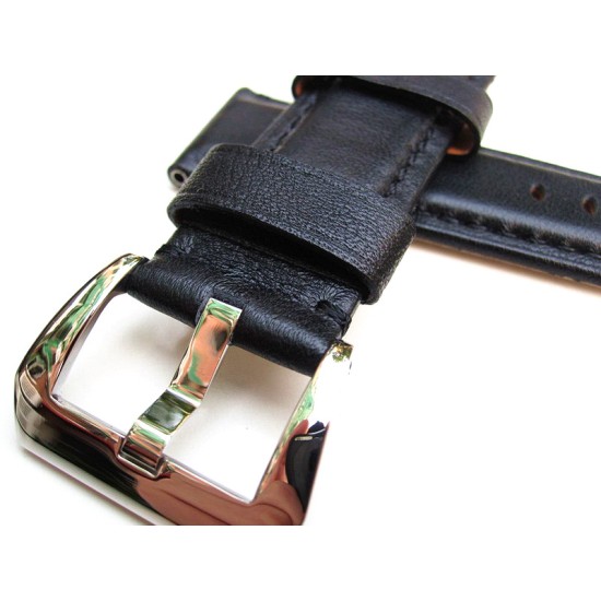 HNS 24MM Handmade Natural Black Strap With Black Sewn In PRE-V Polished Buckle