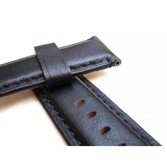 HNS 24MM Handmade Natural Black Strap With Black Sewn In PRE-V Polished Buckle