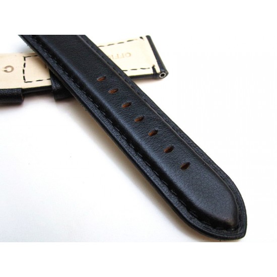 HNS 24MM Handmade Natural Black Strap With Black Sewn In PRE-V Polished Buckle