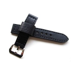 HNS 22MM Handmade Italian Calf Black Strap With Handed Black Sewn PRE-V Polished Buckle