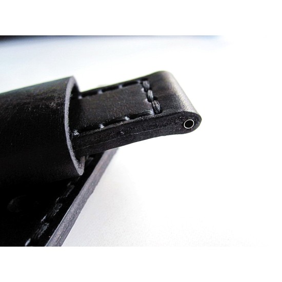 HNS 22MM Handmade Italian Calf Black Strap With Handed Black Sewn PRE-V Polished Buckle