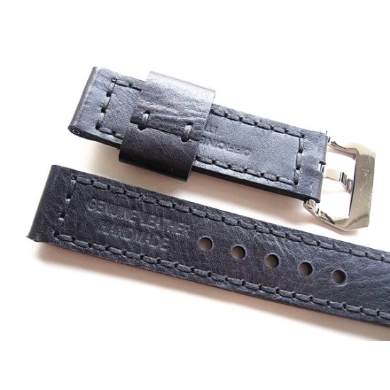 HNS 22MM Handmade Italian Calf Black Strap With Handed Black Sewn PRE-V Polished Buckle