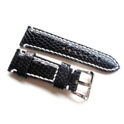 HNS 26MM Handmade The Nile Yi Dragon Black Skin Watch Strap With Handed White Sewn In PRE-V Polished Buckle