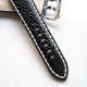 HNS 26MM Handmade The Nile Yi Dragon Black Skin Watch Strap With Handed White Sewn In PRE-V Polished Buckle