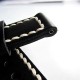 HNS 24MM Handmade Italian Natural Black Strap With Handed White Sewn In PRE-V Brushed Buckle