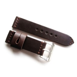 HNS 24MM Handmade Italia Dark Brown Strap With Handed Tan Sewn PRE-V Brushed Buckle