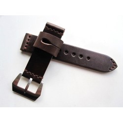 HNS 24MM Handmade Italia Dark Brown Strap With Handed Tan Sewn PRE-V Brushed Buckle