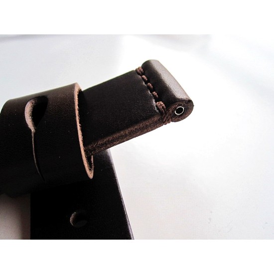 HNS 24MM Handmade Italia Dark Brown Strap With Handed Tan Sewn PRE-V Brushed Buckle