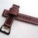 HNS 22MM Handmade Italian Dark Tan Calf Strap With Handed White Sewn PRE-V Polished Buckle