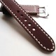 HNS 22MM Handmade Italian Dark Tan Calf Strap With Handed White Sewn PRE-V Polished Buckle