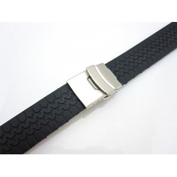 HNS 20MM BLACK SILICONE DIVER RUBBER WATCH STRAP WITH DEPLOYMENT BUCKLE