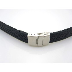 HNS 20MM BLACK SILICONE DIVER RUBBER WATCH STRAP WITH DEPLOYMENT BUCKLE